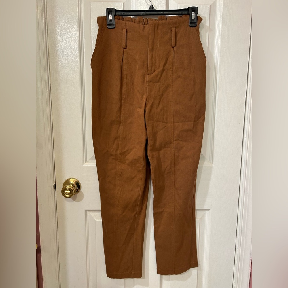 Greylin Brown 100% Rayon PaperBag Elastic Back Waist Tapered Pants -Size S Small